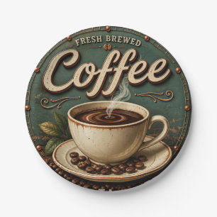 Fresh Brewed Coffee Rustic Farmhouse Paper Plate