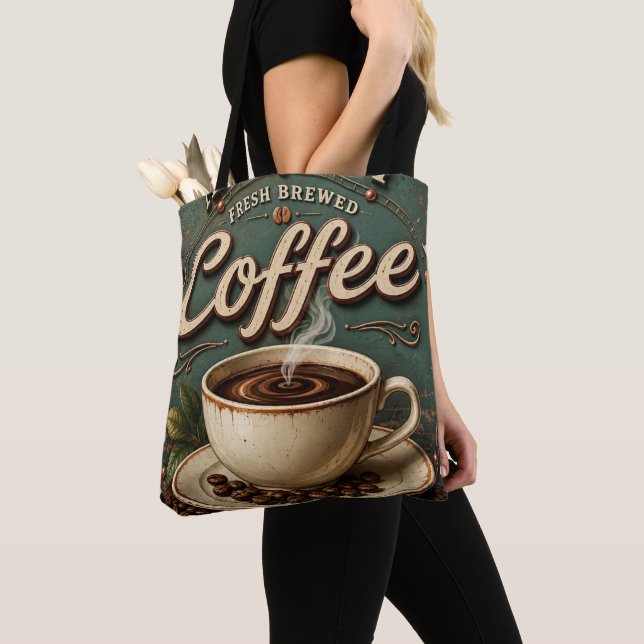 Fresh Brewed Coffee Rustic Farmhouse Tote Bag (Close Up)