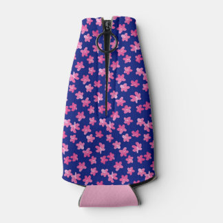 Fresh & bright florals in pink on blue background bottle cooler