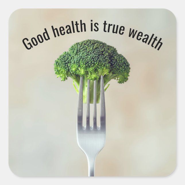 Fresh Broccoli Floret On a Fork With Quote Square Sticker (Front)