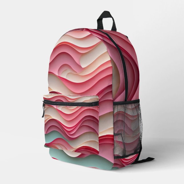 Fresh Candy Coloured Waves Printed Backpack (Back Corner Right)