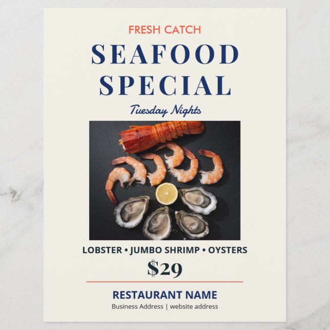 Fresh Catch Navy Blue Seafood Restaurant Special Flyer (Front)