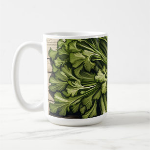 Fresh Celery Bunch on Wood Coffee Mug
