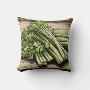 Fresh Celery Bunch on Wood Cushion