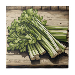 Fresh Celery Bunch on Wood Tile