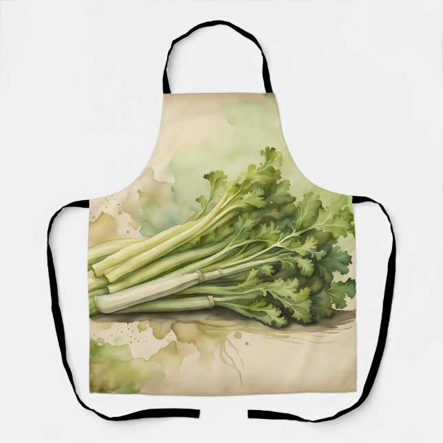 Fresh Celery Bunch Watercolor Apron (Front)