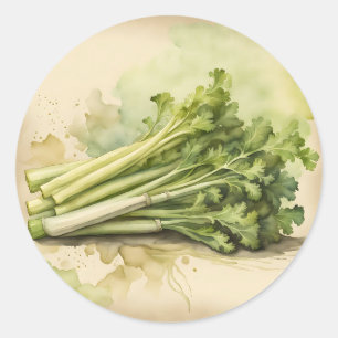 Fresh Celery Bunch Watercolor Classic Round Sticker