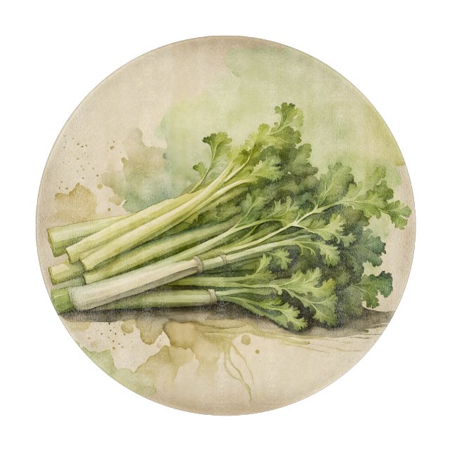 Fresh Celery Bunch Watercolor Cutting Board (Front)