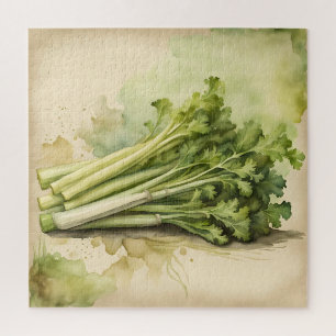 Fresh Celery Bunch Watercolor Jigsaw Puzzle