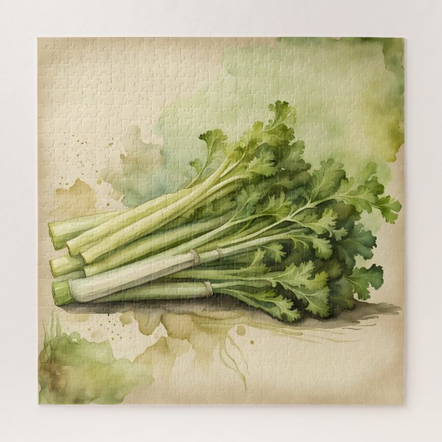 Fresh Celery Bunch Watercolor Jigsaw Puzzle (Vertical)