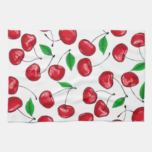 Fresh cherries pattern tea towel