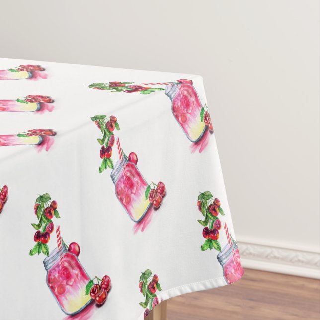 Fresh Cherry Drink Funny Kitchen Tablecloth (In Situ)