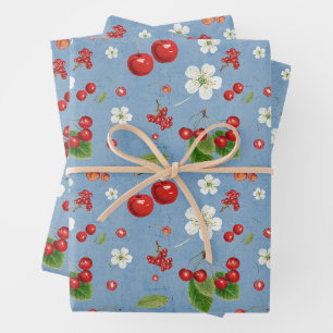 Fresh Cherry Harvest & Blossom Pattern Wrapping Paper Sheet