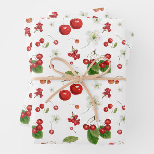 Fresh Cherry Harvest & Blossom Pattern Wrapping Paper Sheet