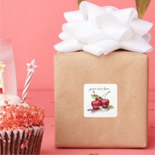 Fresh Cherry Trio in Watercolor, custom Square Sticker