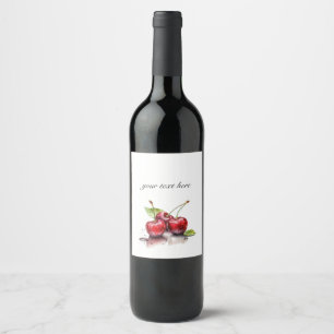 Fresh Cherry Trio in Watercolor, custom Wine Label