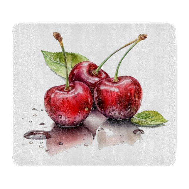 Fresh Cherry Trio in Watercolor Cutting Board (Front)