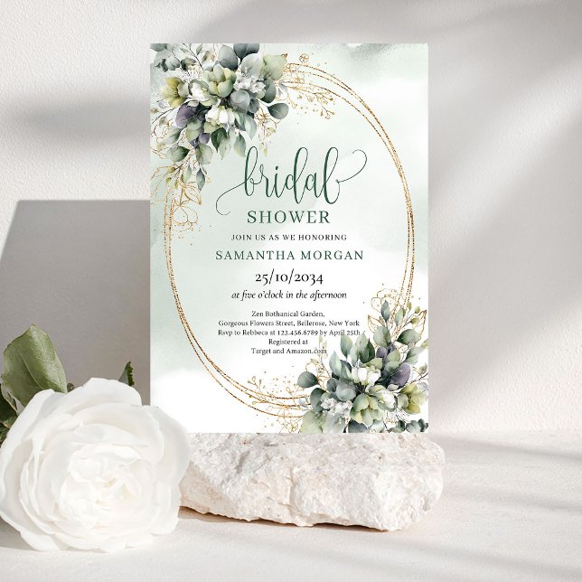 Fresh Chic Green Gold Boho Bridal Shower Invitatio Invitation (Fresh Chic Green Gold Boho Bridal Shower Invitation)