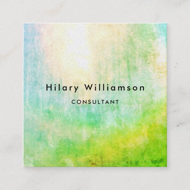 Fresh Chic Sun Pastel Green Grunge Modern Abstract Square Business Card (Front)