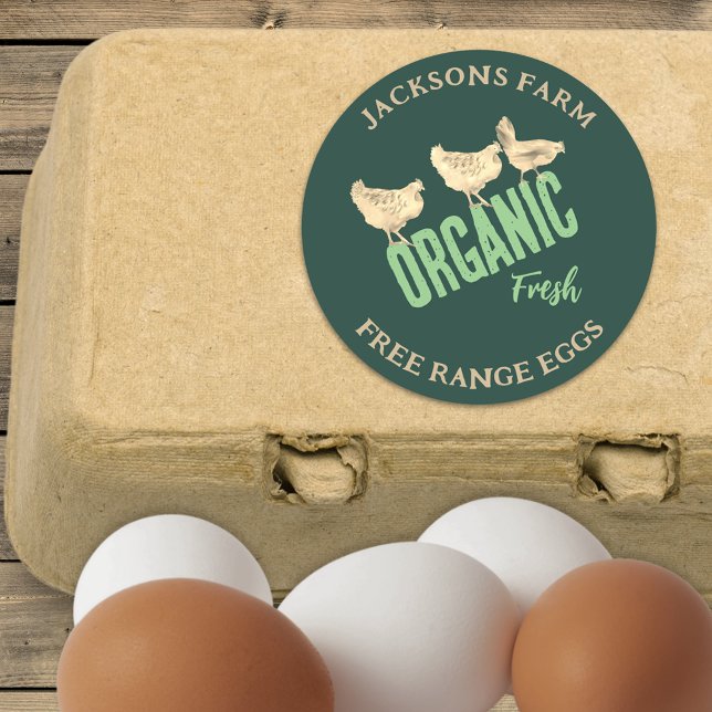 Fresh Chicken Eggs Organic Free Range Classic Round Sticker (Organic free range chicken eggs stickers cute hens custom small business Stickers)