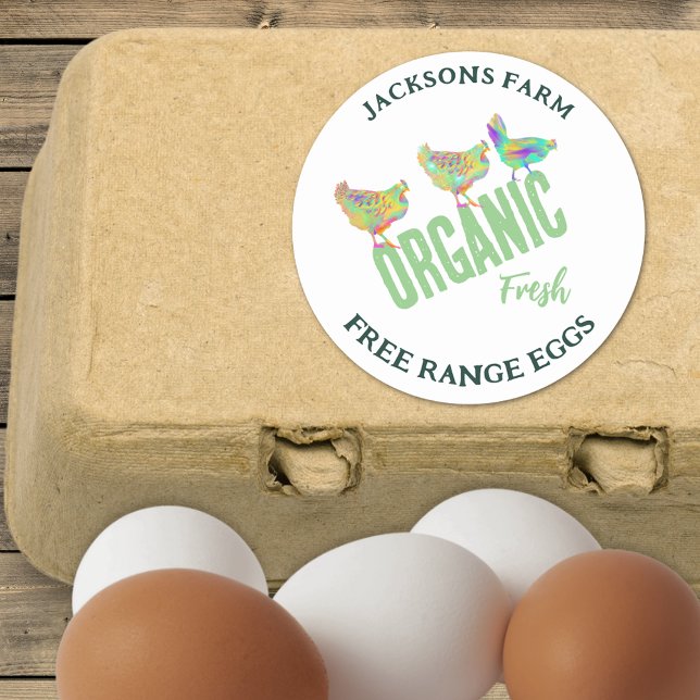 Fresh Chicken Eggs Organic Free Range Classic Round Sticker (Organic free range chicken eggs stickers cute hens small business personalized Stickers watercolor)