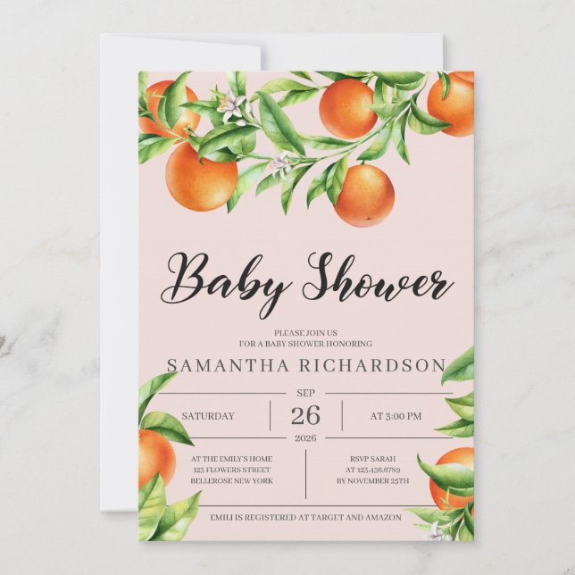 Fresh Citrus Fruit Baby Shower Invitation Neutral (Front)