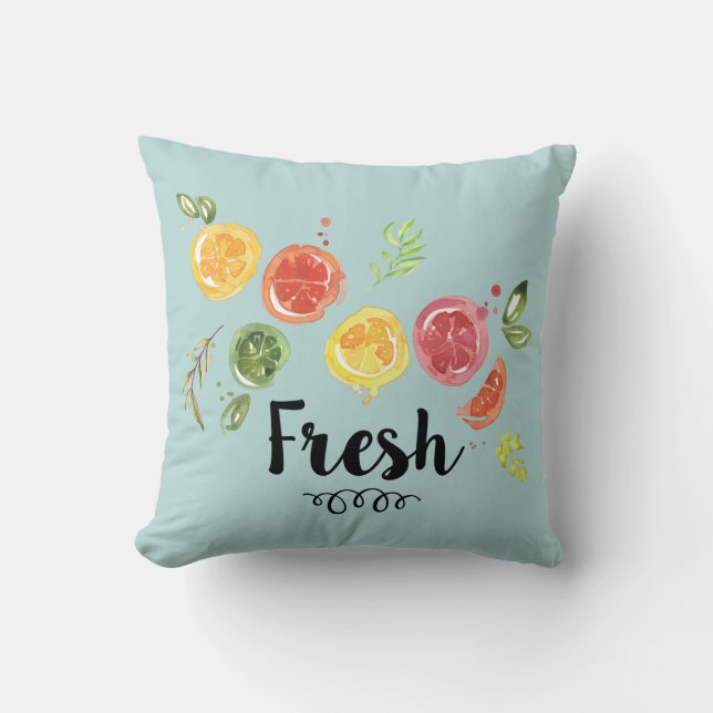 Fresh -  Citrus Fruits in Watercolor Cushion (Front)