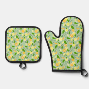 Fresh citrus fruits. oven mitt & pot holder set