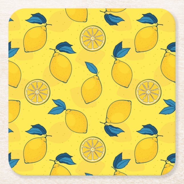 Fresh Citrus Lemon  Square Paper Coaster (Front)