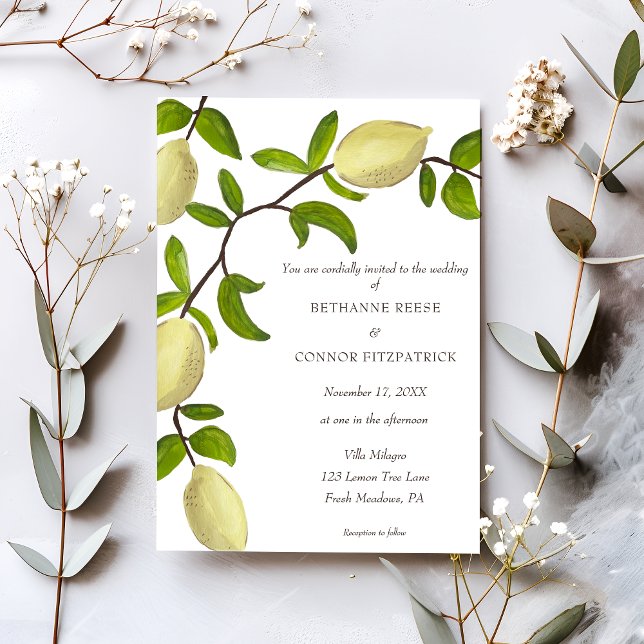 Fresh Citrus Painted Lemons Mediterranean Invitation (Creator Uploaded)