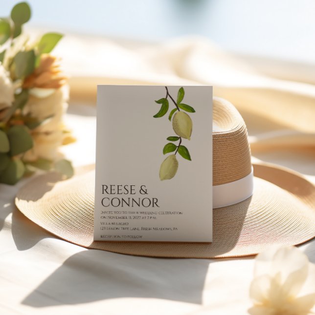 Fresh Citrus Painted Lemons Modern Mediterranean Invitation (Creator Uploaded)