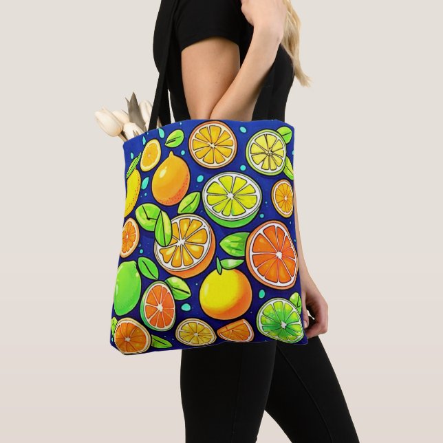 Fresh Citrus Slice Pattern Tote Bag (Close Up)