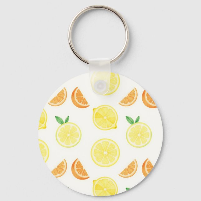 Fresh Citrus Slices Seamless Pattern Key Ring (Front)