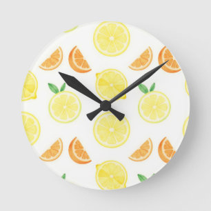 Fresh Citrus Slices Seamless Pattern Round Clock