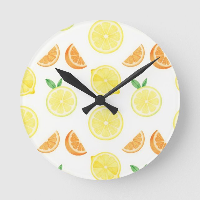 Fresh Citrus Slices Seamless Pattern Round Clock (Front)