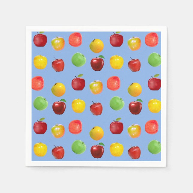 Fresh Colourful Apples on Sky Blue Napkin (Front)