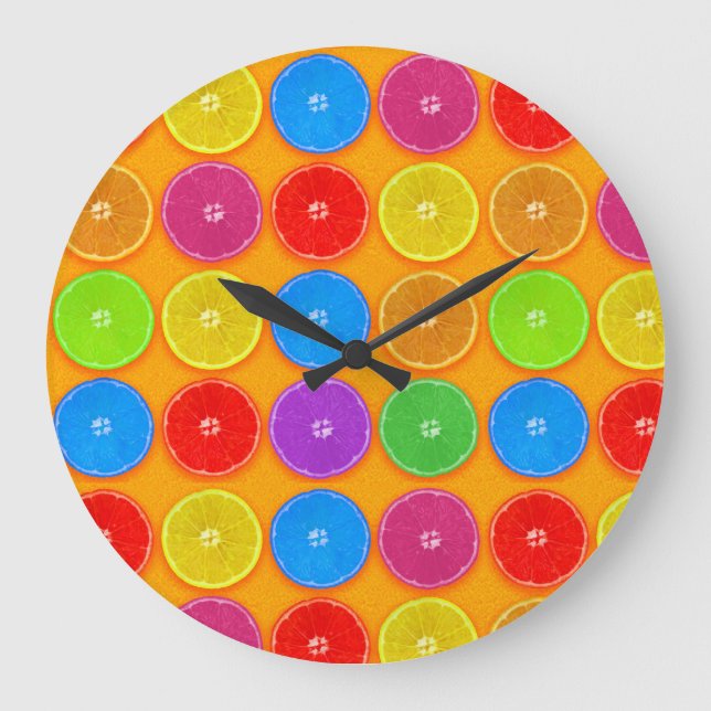 Fresh Colourful Orange Slices Large Clock (Front)