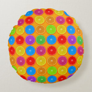 Fresh Colourful Orange Slices Round Cushion