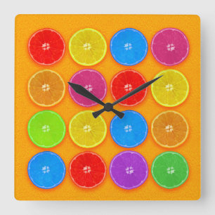 Fresh Colourful Orange Slices Square Wall Clock