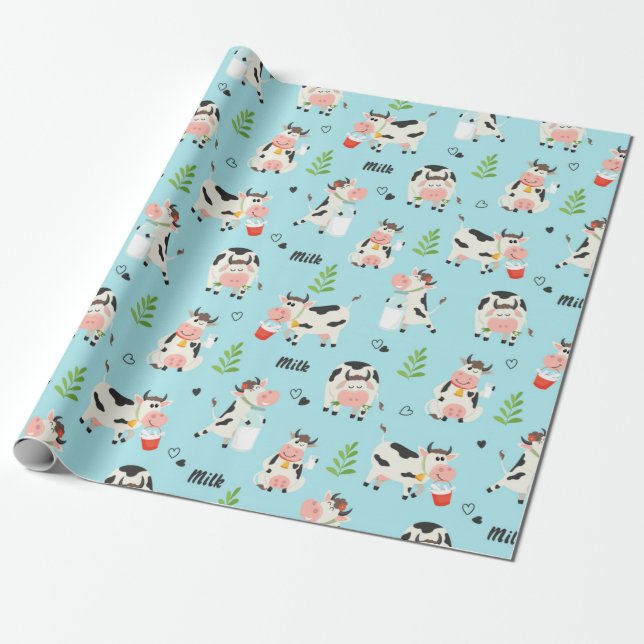 Fresh Cows Milk Pattern Wrapping Paper (Unrolled)