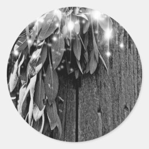 Fresh-cut Sage Barn-wood Grayscale Twinkle Lights Classic Round Sticker