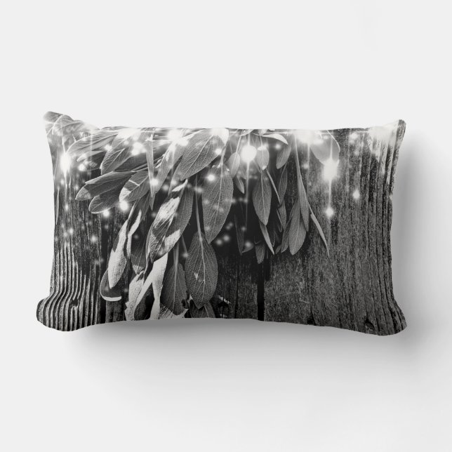 Fresh-cut Sage Barn-wood Grayscale Twinkle Lights Lumbar Cushion (Front)