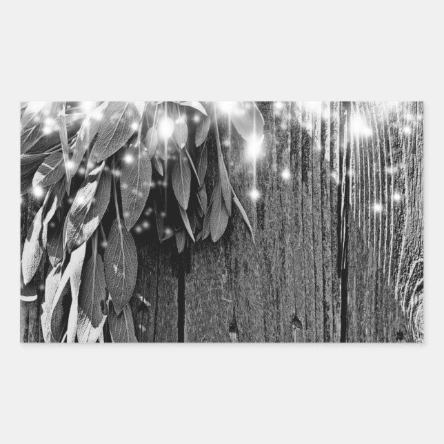 Fresh-cut Sage Barn-wood Grayscale Twinkle Lights Rectangular Sticker (Front)