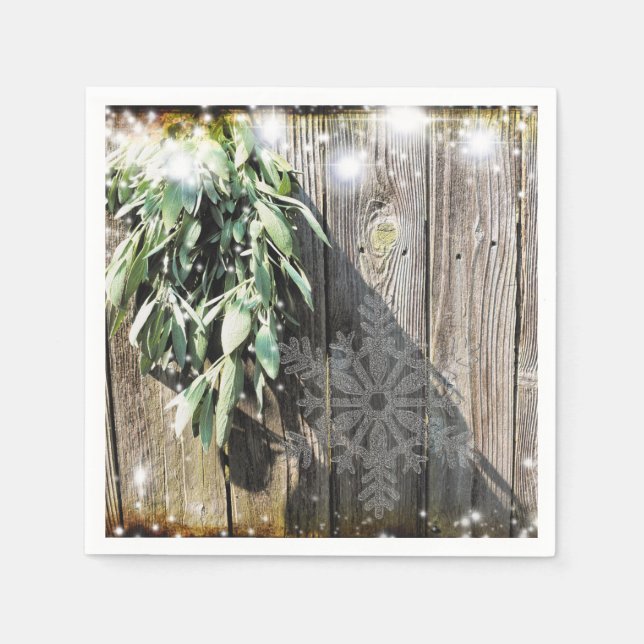 Fresh-cut Sage Barn-wood Snowflake Twinkle Lights Napkin (Front)
