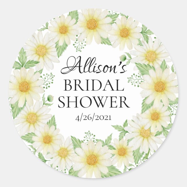 Fresh Daisy Bridal Shower Favour Classic Round Sticker (Front)