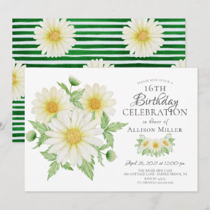 Fresh Daisy Floral 16th Birthday Invitation