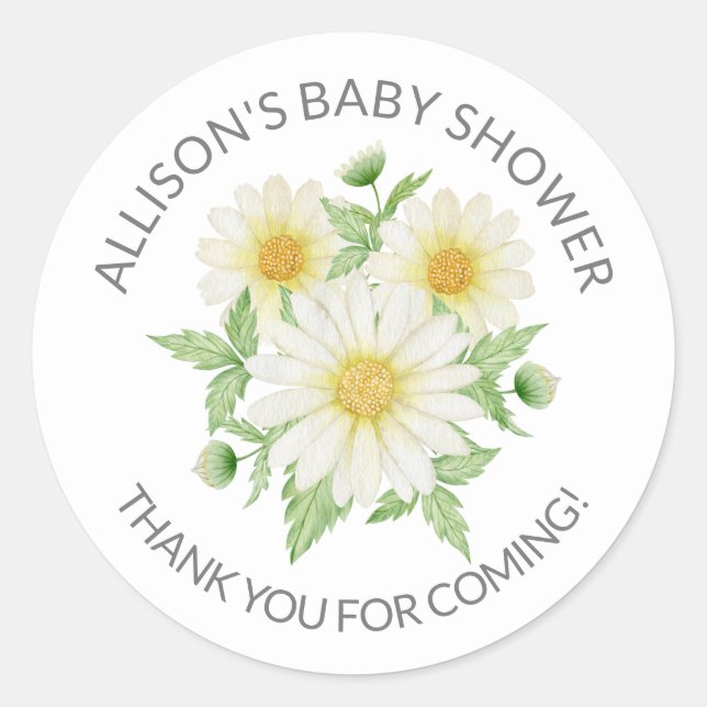 Fresh Daisy Floral Baby Shower Thank You Shower Classic Round Sticker (Front)