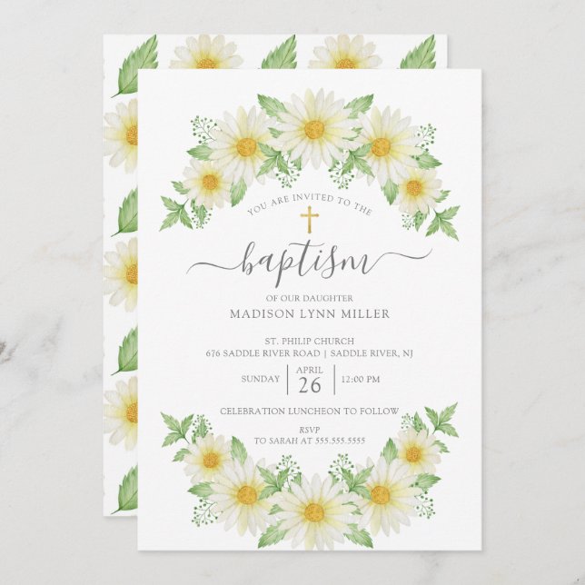 Fresh Daisy Floral Baptism Invitation (Front/Back)