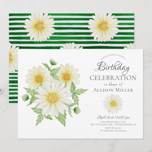 Fresh Daisy Floral Birthday  Invitation (Front/Back)