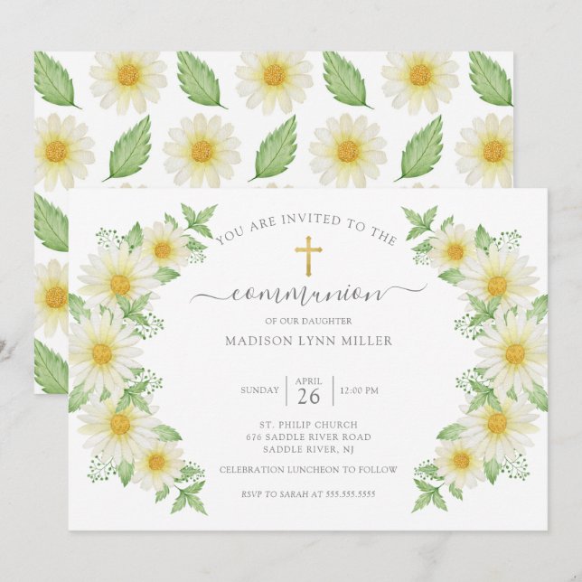 Fresh Daisy Floral First Communion Invitation (Front/Back)